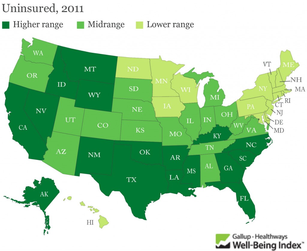 Map Graphic of Uninsured in the United States