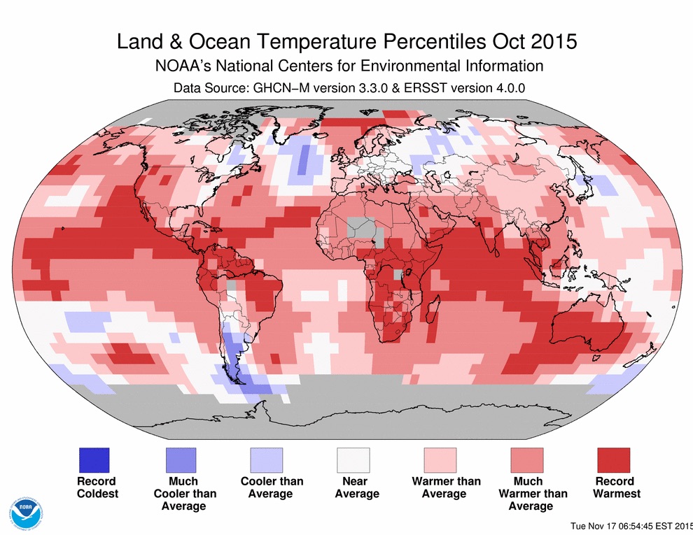 NOAA land and ocean temp percentiles